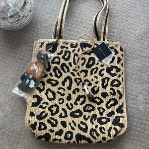 America & Beyond Leopard Straw Tote